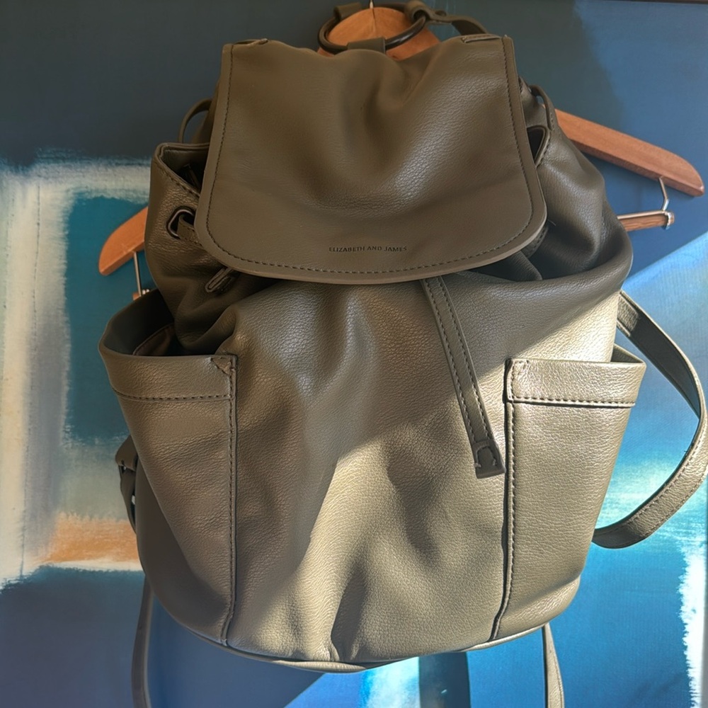 Elizabeth and James Olive Leather Drawstring Backpack